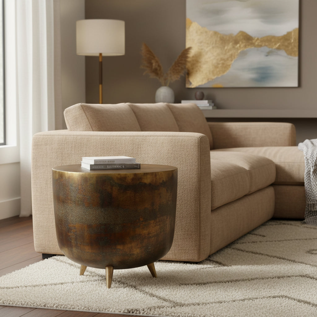 Macari Rustic Drum-Style Aluminum Accent Table - 19W x 19D x 18H