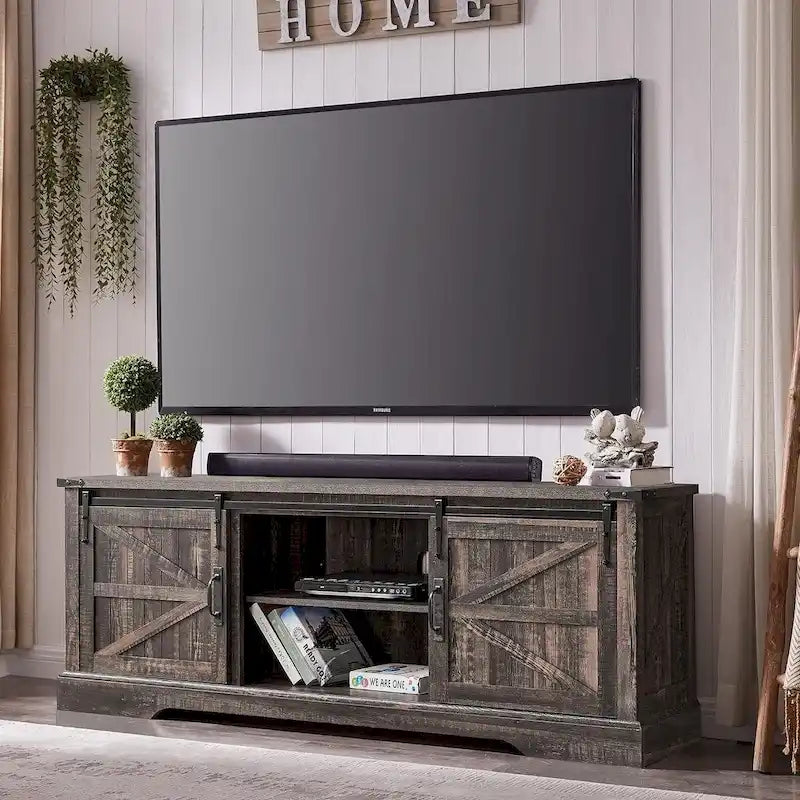 Farmhouse Wood TV Stand, Rustic Entertainment Center, Console Cabinet - n/a