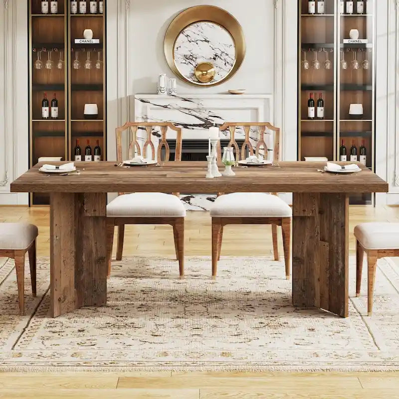Farmhouse Wood Rectangular Dinner Dining Table for Kitchen Dining Room