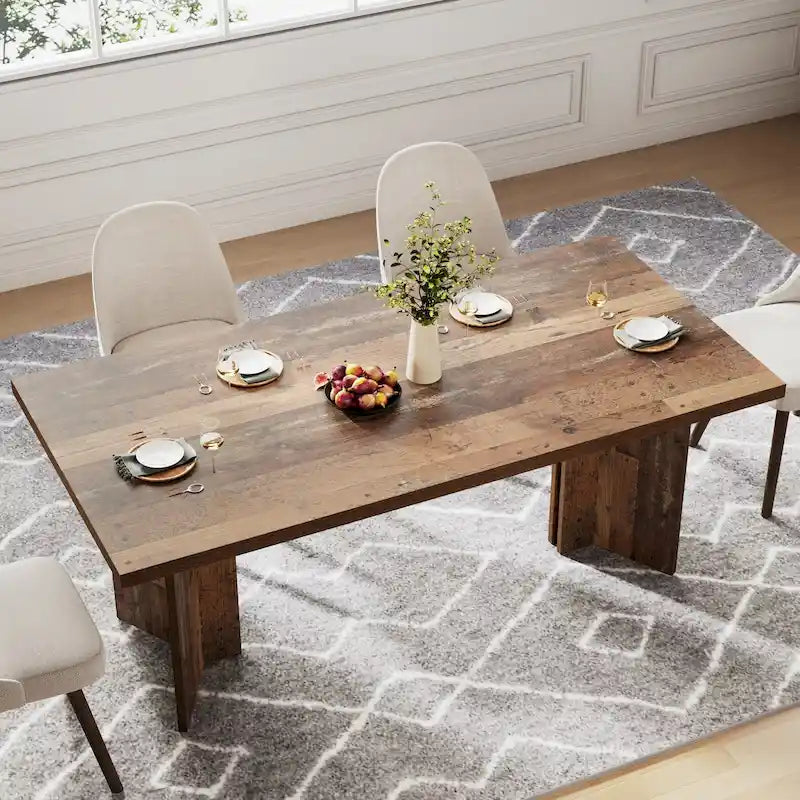 Farmhouse Wood Rectangular Dinner Dining Table for Kitchen Dining Room