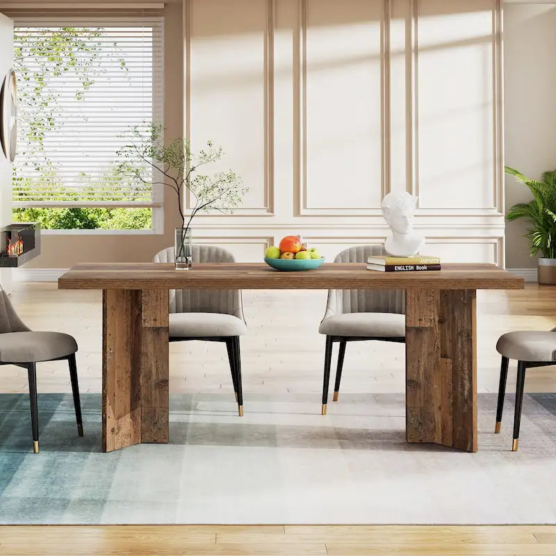 Farmhouse Wood Rectangular Dinner Dining Table for Kitchen Dining Room