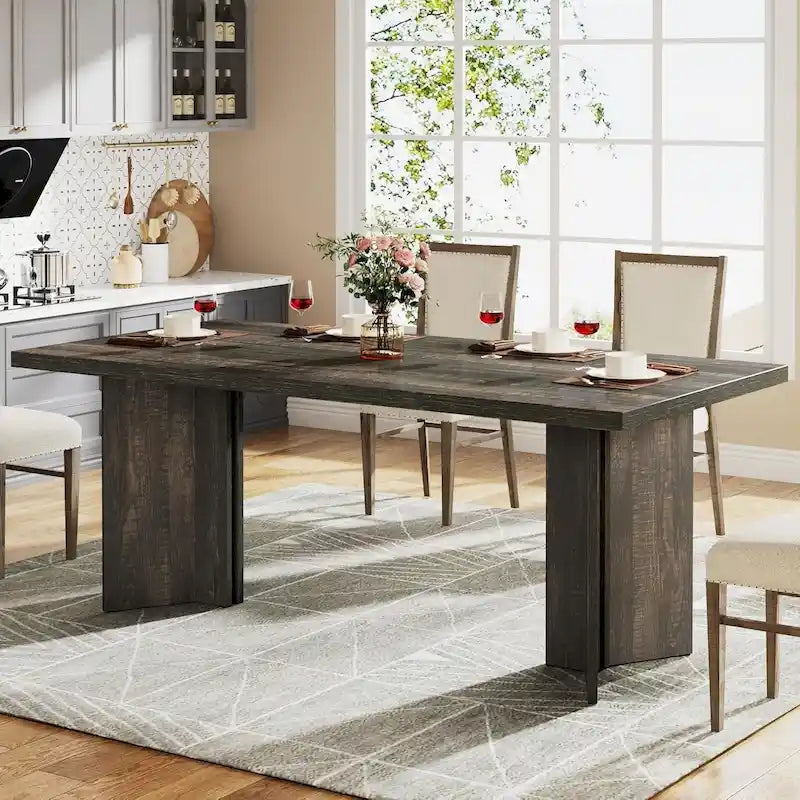 Farmhouse Wood Rectangular Dinner Dining Table for Kitchen Dining Room