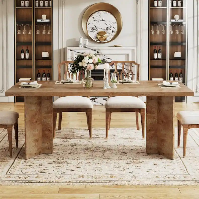 Farmhouse Wood Rectangular Dinner Dining Table for Kitchen Dining Room