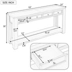 Console Table/Sofa Table with Storage Drawers and Bottom Shelf - 63L x 14W x 30H