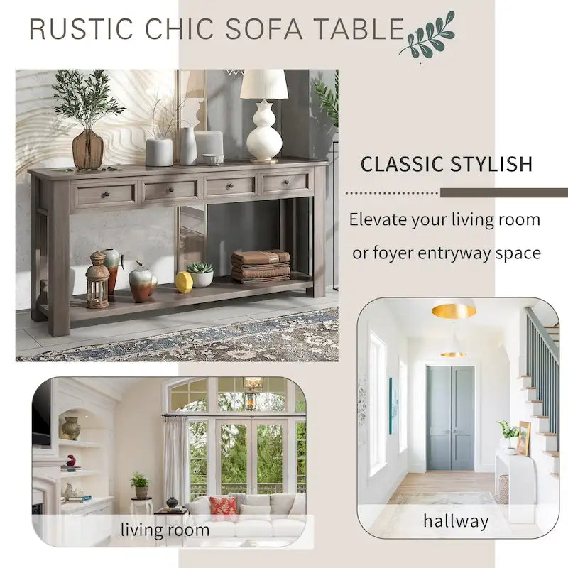 Console Table/Sofa Table with Storage Drawers and Bottom Shelf - 63L x 14W x 30H
