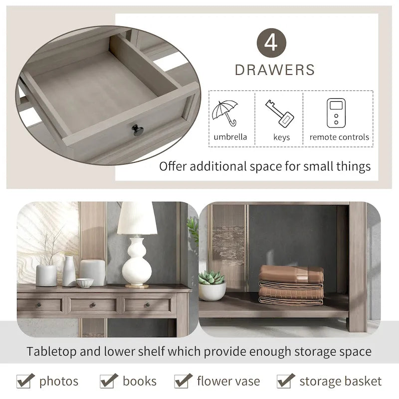 Console Table/Sofa Table with Storage Drawers and Bottom Shelf - 63L x 14W x 30H