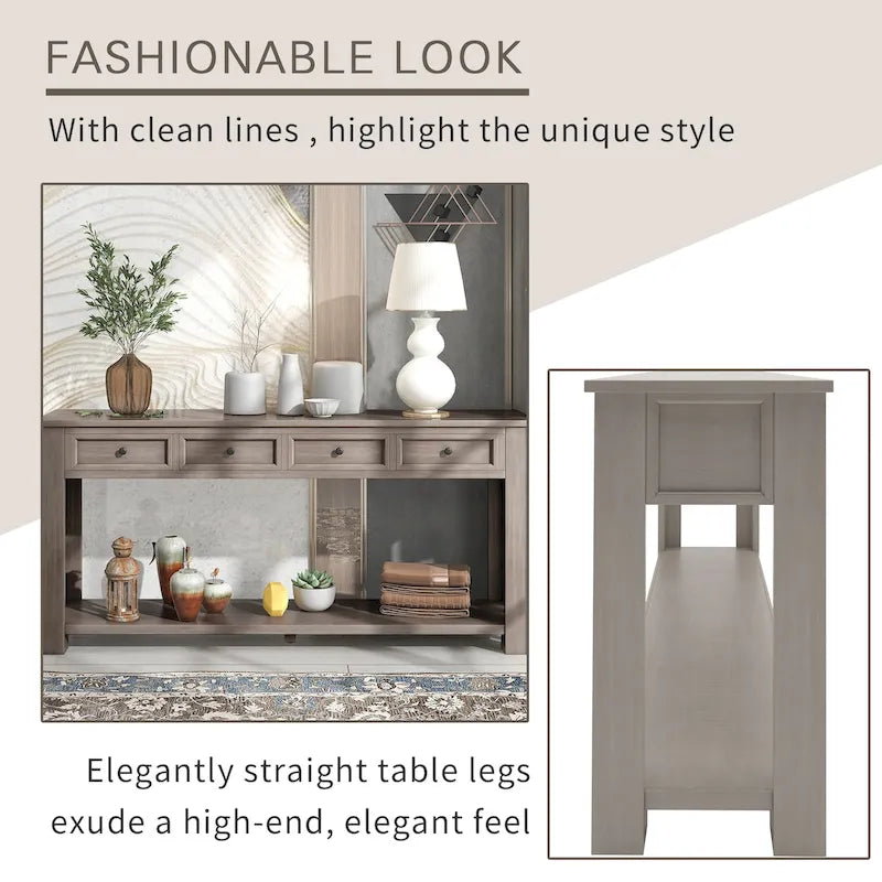 Console Table/Sofa Table with Storage Drawers and Bottom Shelf - 63L x 14W x 30H