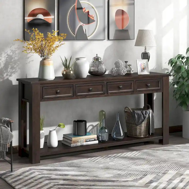 Console Table/Sofa Table with Storage Drawers and Bottom Shelf - 63L x 14W x 30H