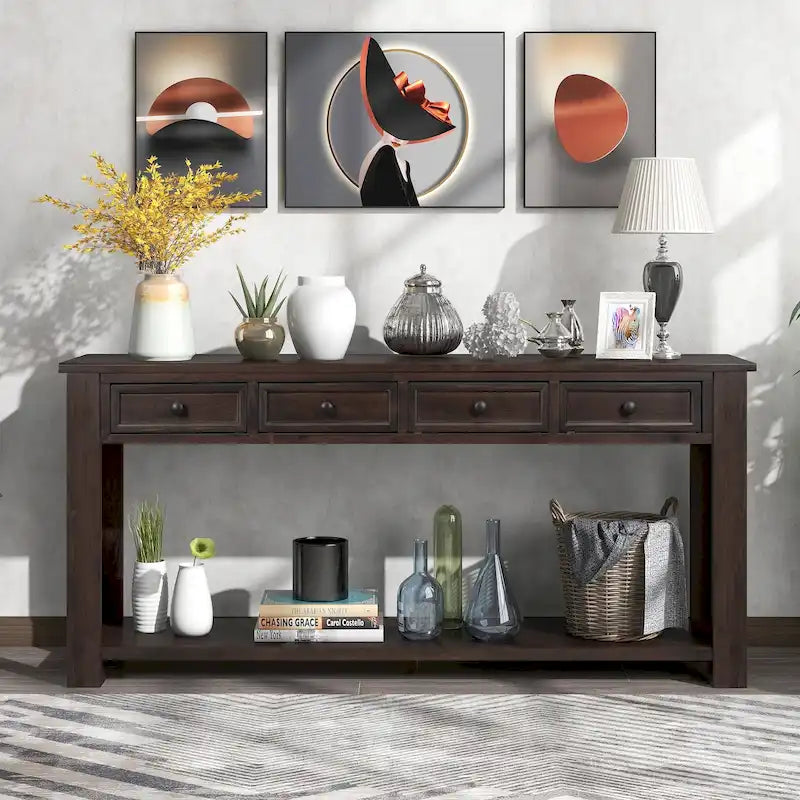 Console Table/Sofa Table with Storage Drawers and Bottom Shelf - 63L x 14W x 30H