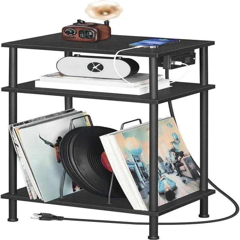 Tocadiscos de 3 niveles con estantes de almacenamiento