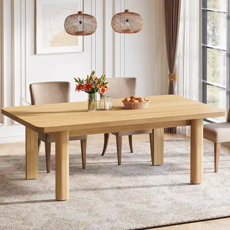 Dining Table for 4-6 People, 63-Inch Farmhouse Kitchen Table with Solid Wood Legs