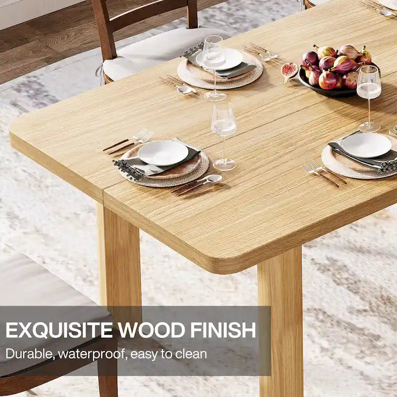 Dining Table for 4-6 People, 63-Inch Farmhouse Kitchen Table with Solid Wood Legs
