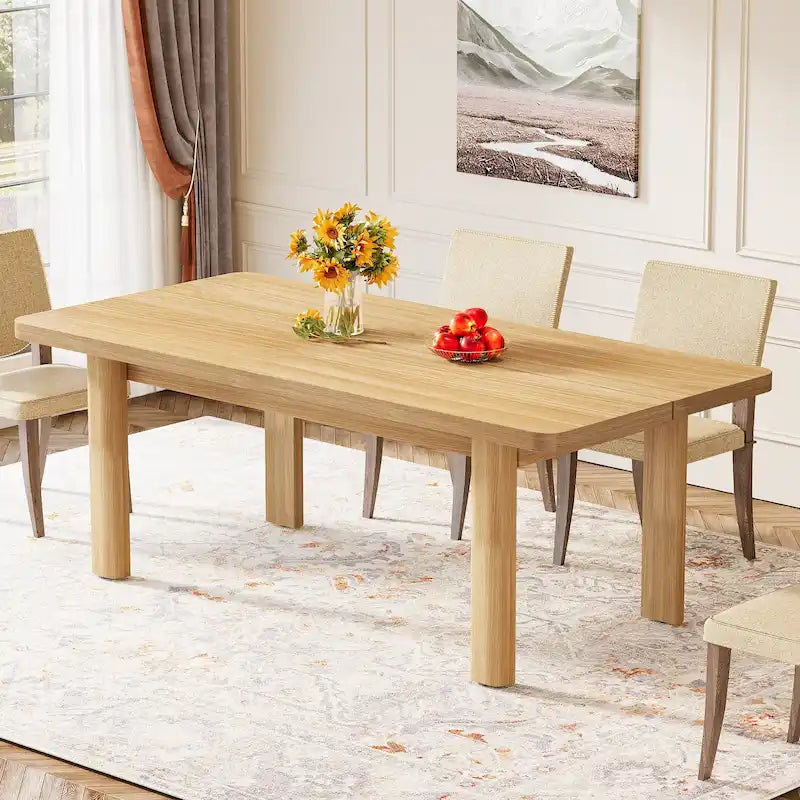 Dining Table for 4-6 People, 63-Inch Farmhouse Kitchen Table with Solid Wood Legs