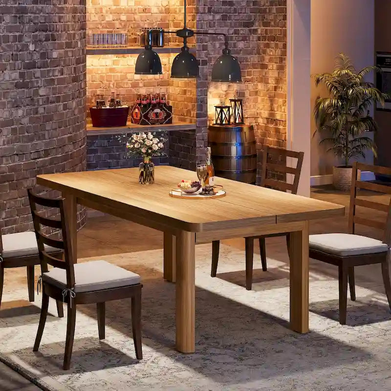 Dining Table for 4-6 People, 63-Inch Farmhouse Kitchen Table with Solid Wood Legs
