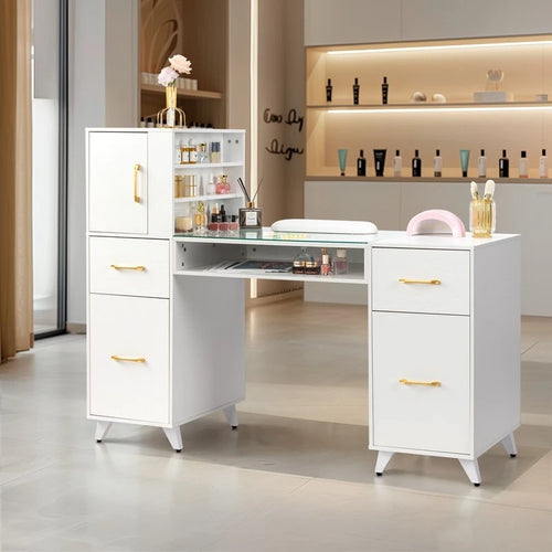 Embossed Particle Board Tempered Glass 55 W Manicure Table