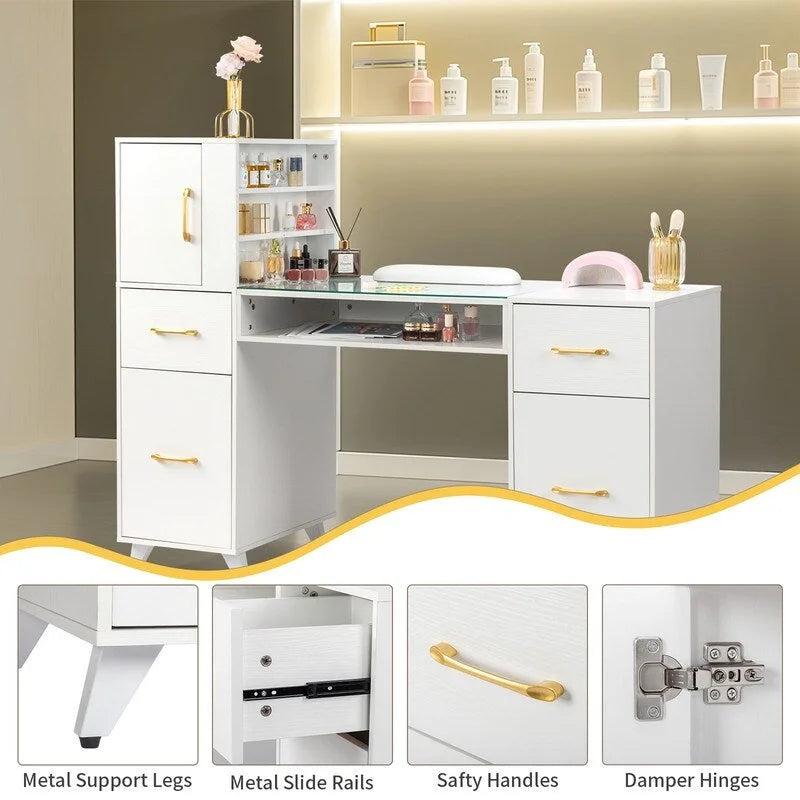 Escritorio de computadora de 55 pulgadas con estantes, cajones y gabinete