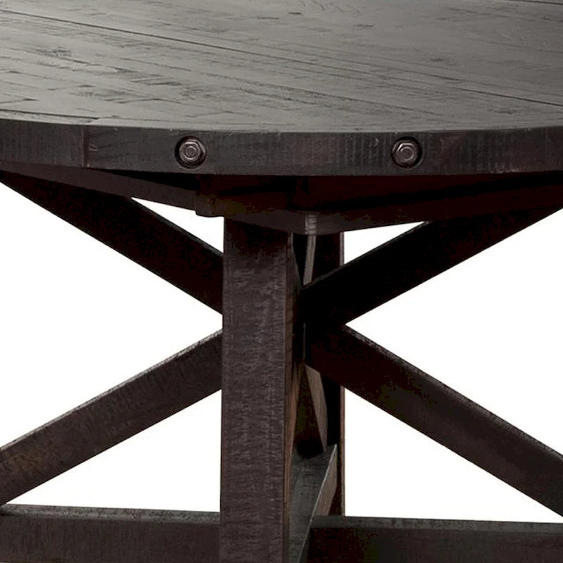 Mesa de comedor extensible redonda de 54 a 72 pulgadas, madera de acacia, marrón oscuro