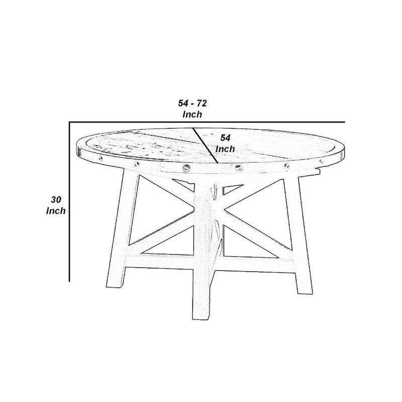 Mesa de comedor extensible redonda de 54 a 72 pulgadas, madera de acacia, marrón oscuro