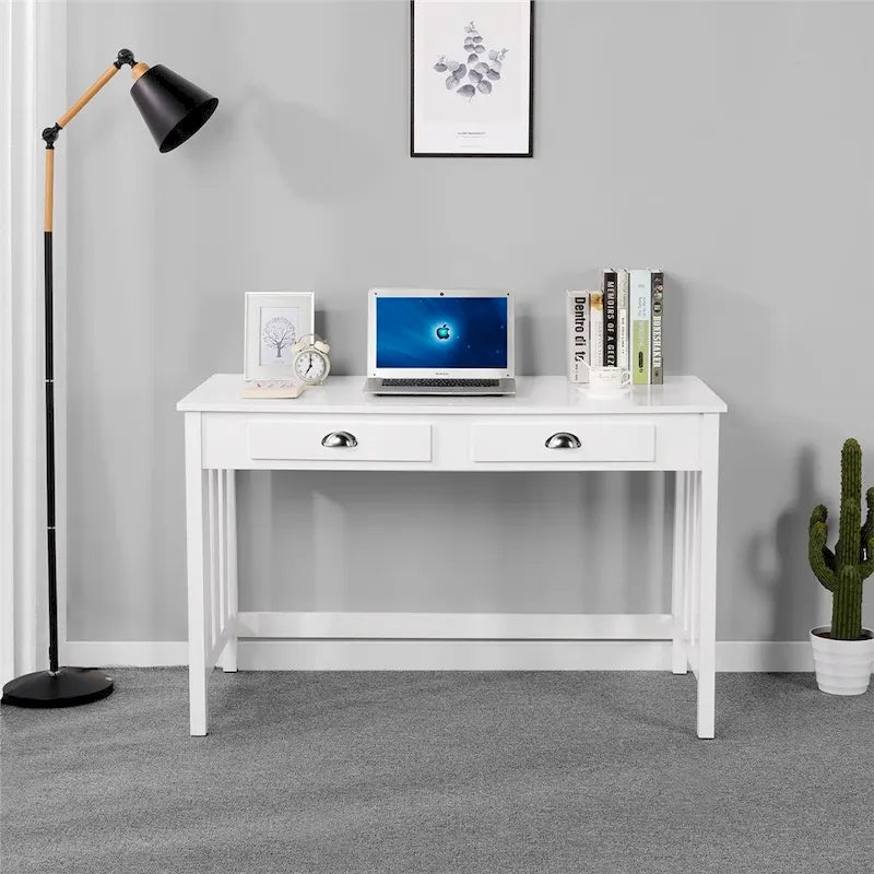 Yaheetech Writing Computer Desk, Modern Work Station with Removable Floating Organizer, 4 Drawers, Pine Wood Legs