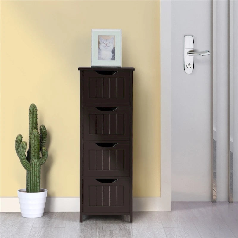 Meuble de Rangement Slim de Salle de Bain Yaheetech avec 4 Tiroirs