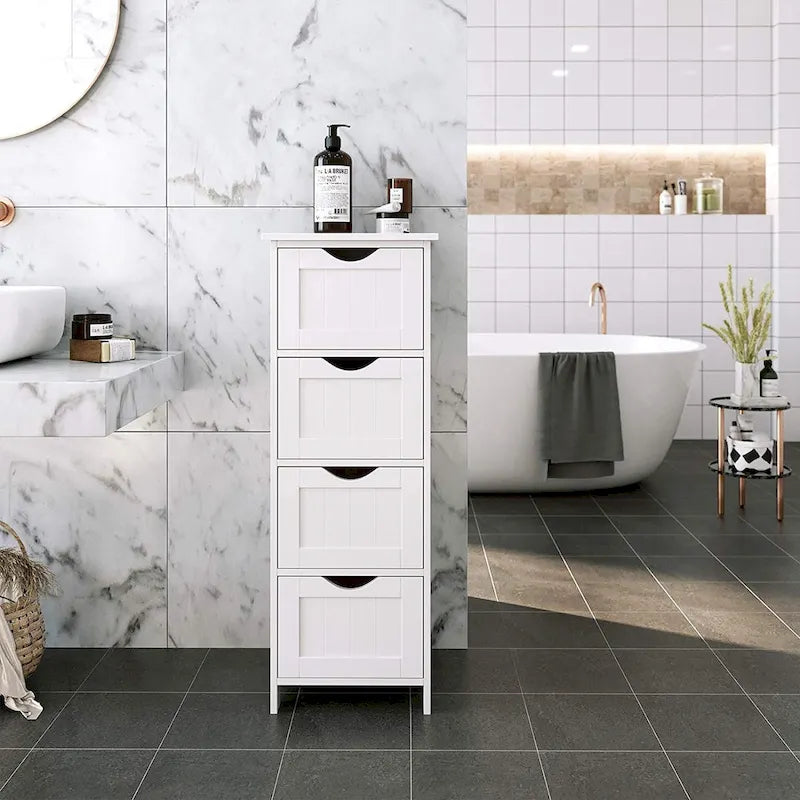 Meuble de rangement de salle de bain blanc, meuble de bureau autoportant avec tiroirs - 30L x 30l x 82H cm
