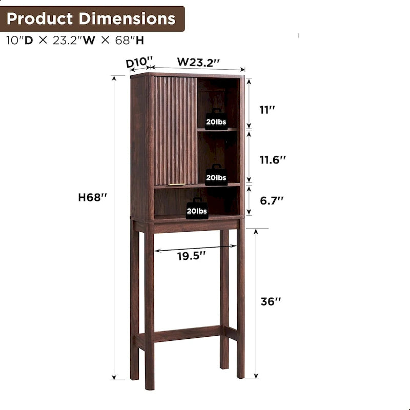 68 Tall Modern Over The Toilet Storage Cabinet, Tall Wood Space Saver - N/A