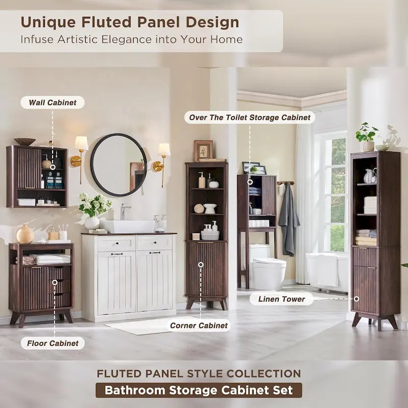 68 Tall Modern Over The Toilet Storage Cabinet, Tall Wood Space Saver - N/A
