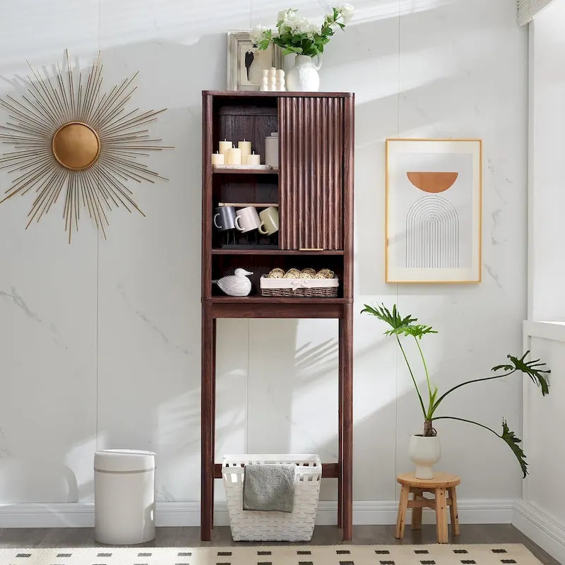 68 Tall Modern Over The Toilet Storage Cabinet, Tall Wood Space Saver - N/A