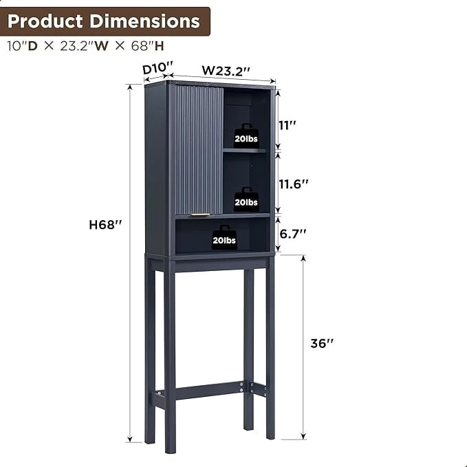 68 Tall Modern Over The Toilet Storage Cabinet, Tall Wood Space Saver - N/A