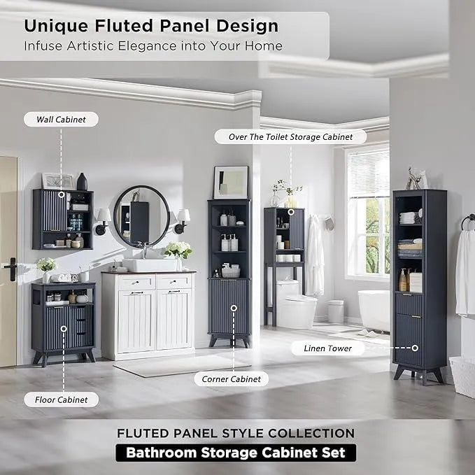 68 Tall Modern Over The Toilet Storage Cabinet, Tall Wood Space Saver - N/A