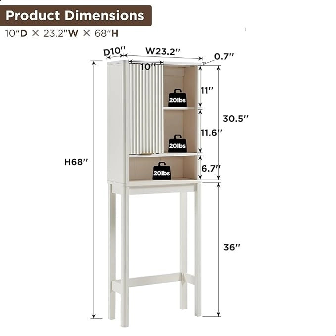 68 Tall Modern Over The Toilet Storage Cabinet, Tall Wood Space Saver - N/A
