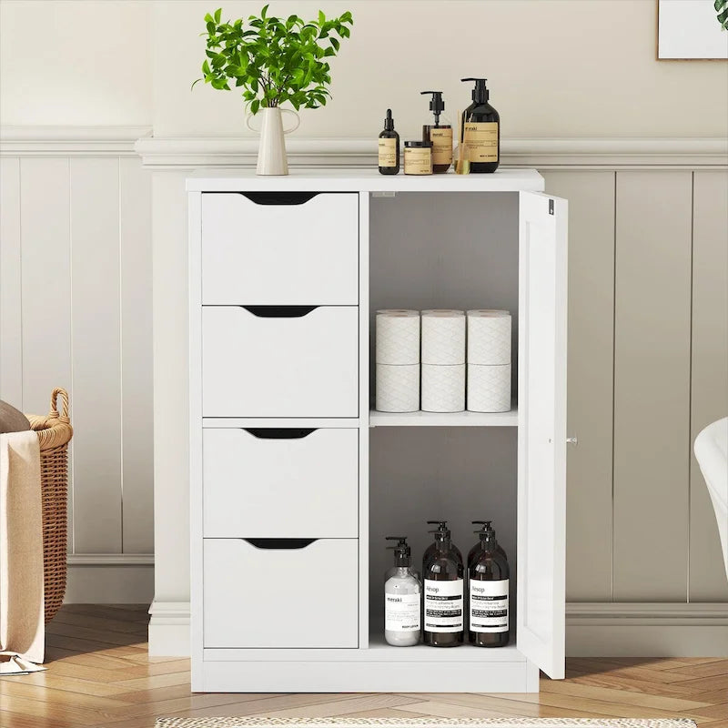 Meuble de rangement de salle de bain Futzca, armoire de rangement sur pied avec 4 tiroirs et 1 porte