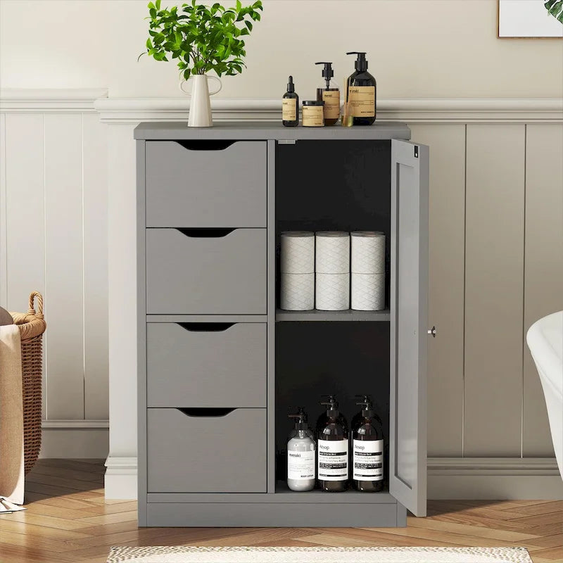 Meuble de rangement de salle de bain Futzca, armoire de rangement sur pied avec 4 tiroirs et 1 porte