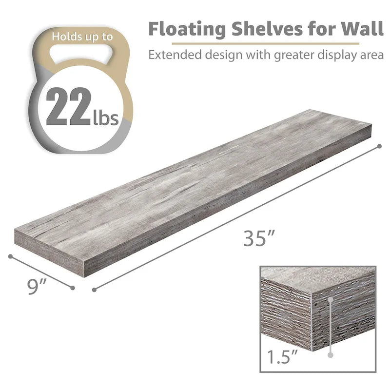 Sorbus Long Floating Shelves for Wall Set of 2 - 35L x 9W x 1.5H
