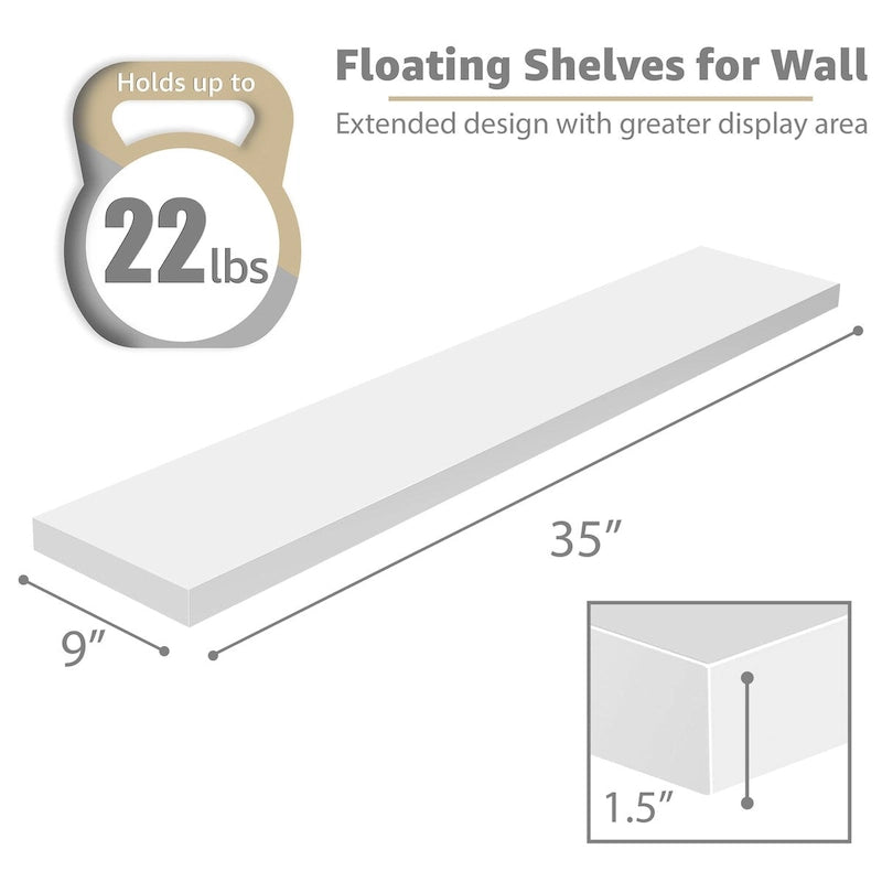 Sorbus Long Floating Shelves for Wall Set of 2 - 35L x 9W x 1.5H