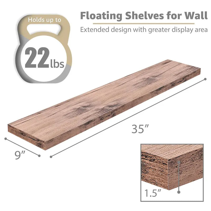 Sorbus Long Floating Shelves for Wall Set of 2 - 35L x 9W x 1.5H