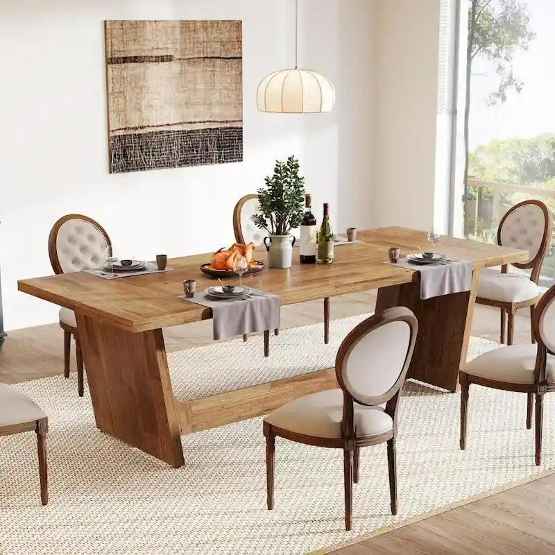 Table de salle à manger de style rustique de 180 cm pour 6 à 8 personnes avec pied central solide