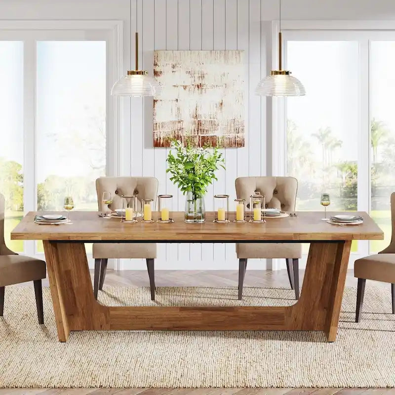 Table de salle à manger de style rustique de 180 cm pour 6 à 8 personnes avec pied central solide