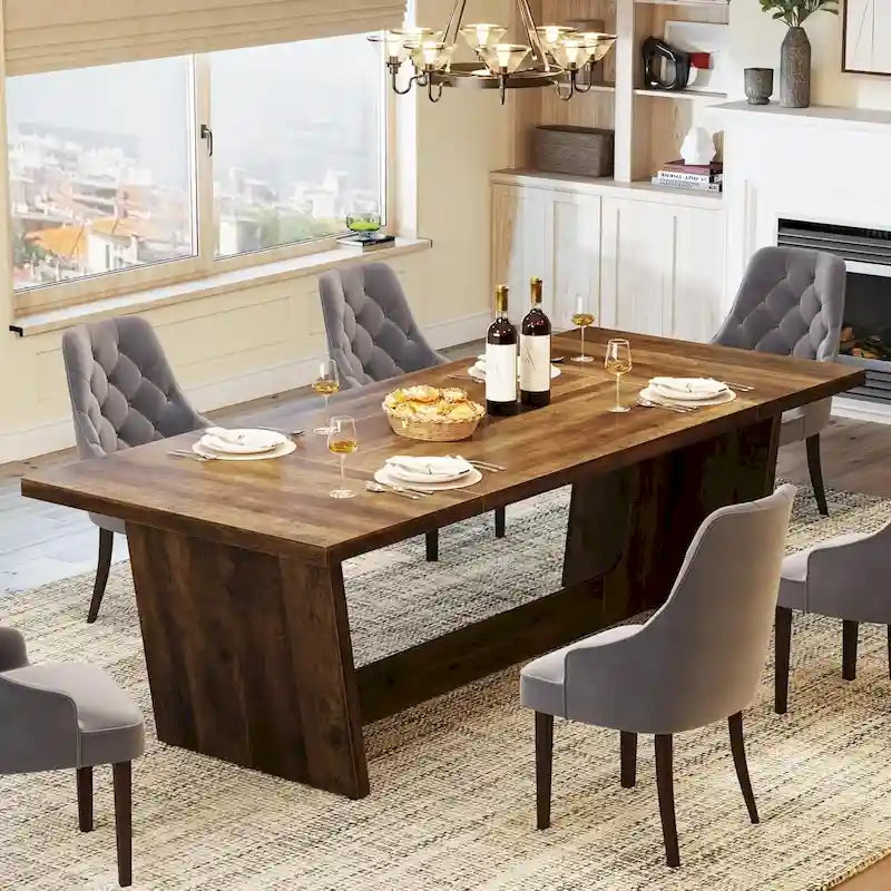 Table de salle à manger de style rustique de 180 cm pour 6 à 8 personnes avec pied central solide