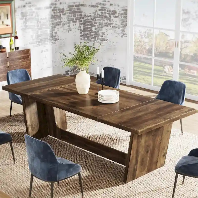 Table de salle à manger de style rustique de 180 cm pour 6 à 8 personnes avec pied central solide