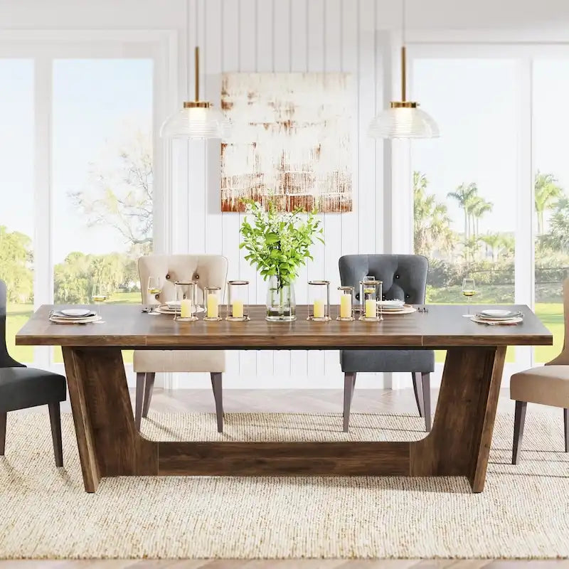 Table de salle à manger de style rustique de 180 cm pour 6 à 8 personnes avec pied central solide