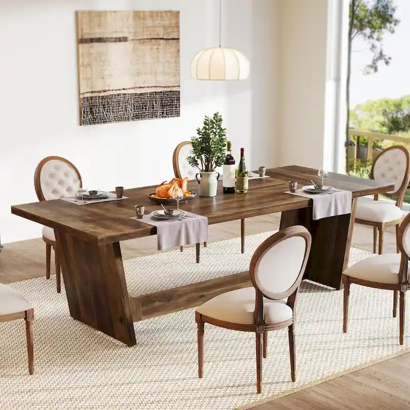 Table de salle à manger de style rustique de 180 cm pour 6 à 8 personnes avec pied central solide