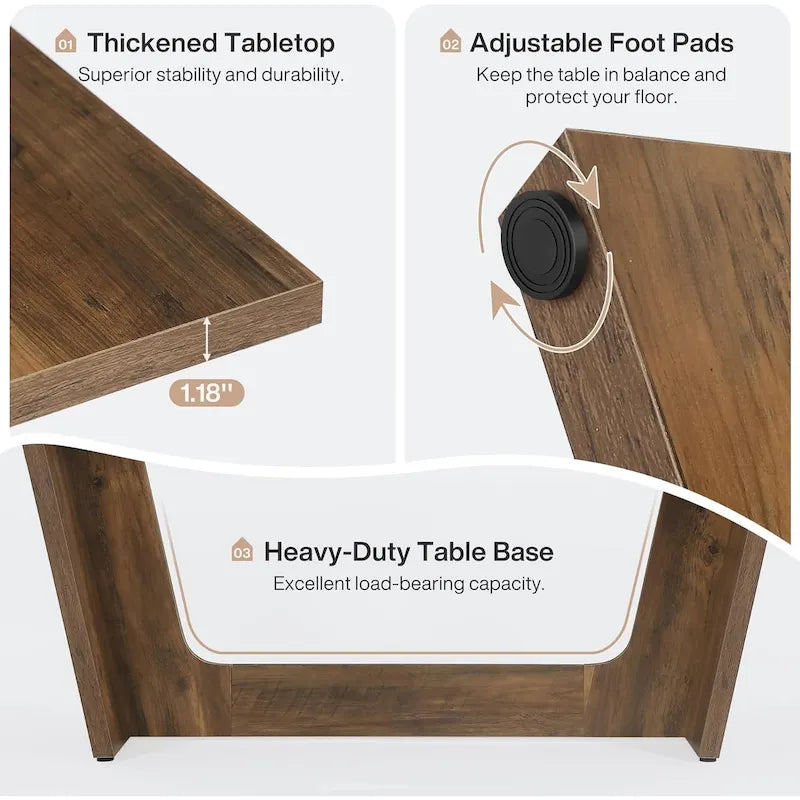 Table de salle à manger de style rustique de 180 cm pour 6 à 8 personnes avec pied central solide