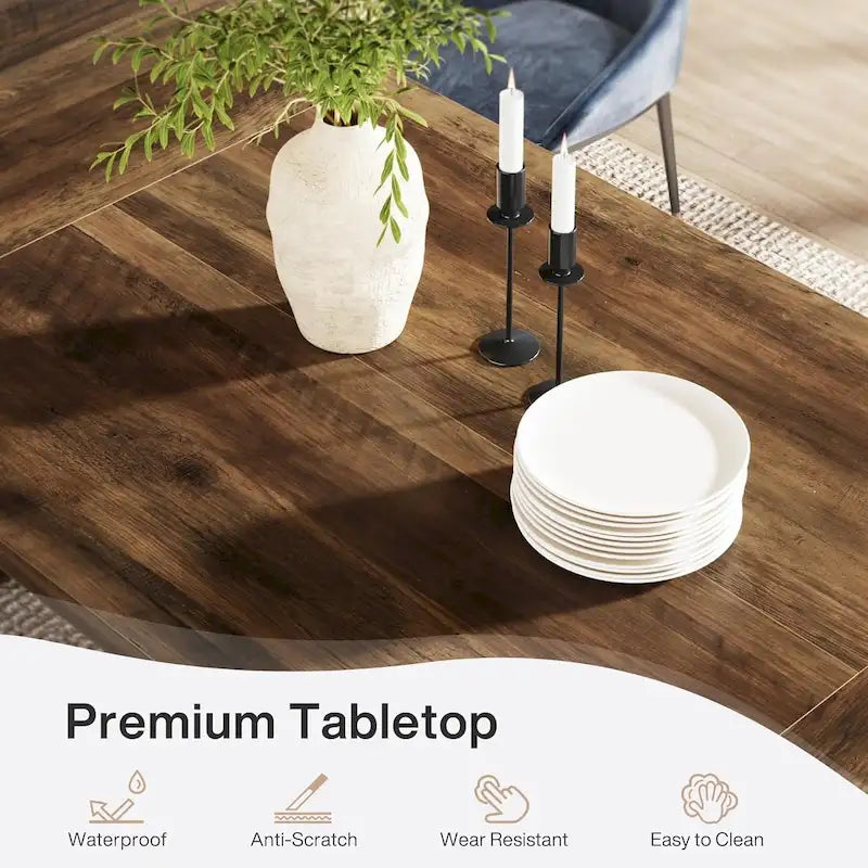 Table de salle à manger de style rustique de 180 cm pour 6 à 8 personnes avec pied central solide