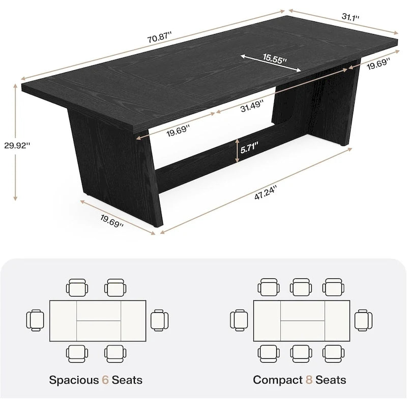 Table de salle à manger de style rustique de 180 cm pour 6 à 8 personnes avec pied central solide