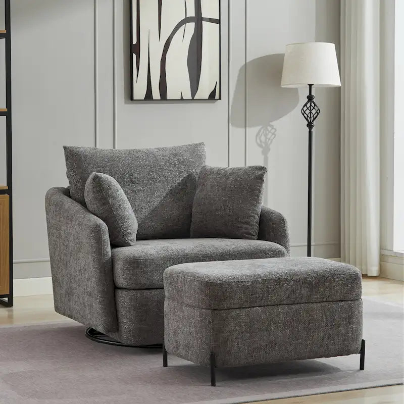 40.6 W Upholstered Swivel Accent Sofa Chair With Pillows