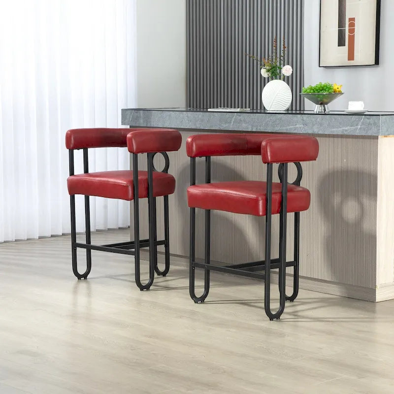 Tabourets de bar contemporains avec repose-pieds, revêtement chenille et cuir (lot de 2)