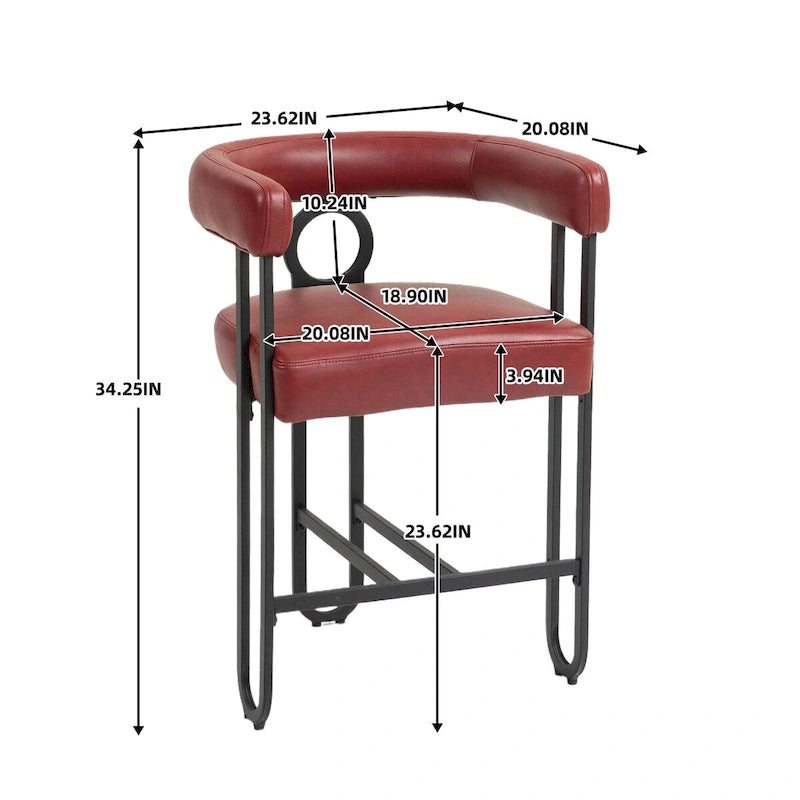 Tabourets de bar contemporains avec repose-pieds, revêtement chenille et cuir (lot de 2)