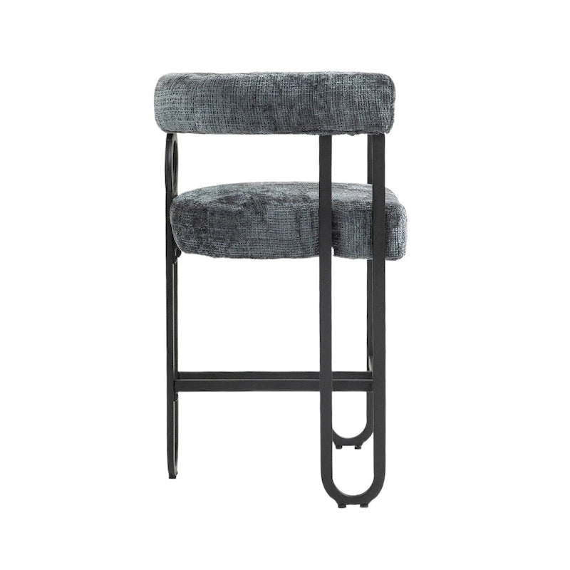 Tabourets de bar contemporains avec repose-pieds, revêtement chenille et cuir (lot de 2)
