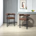 Tabourets de bar contemporains avec repose-pieds, revêtement chenille et cuir (lot de 2)